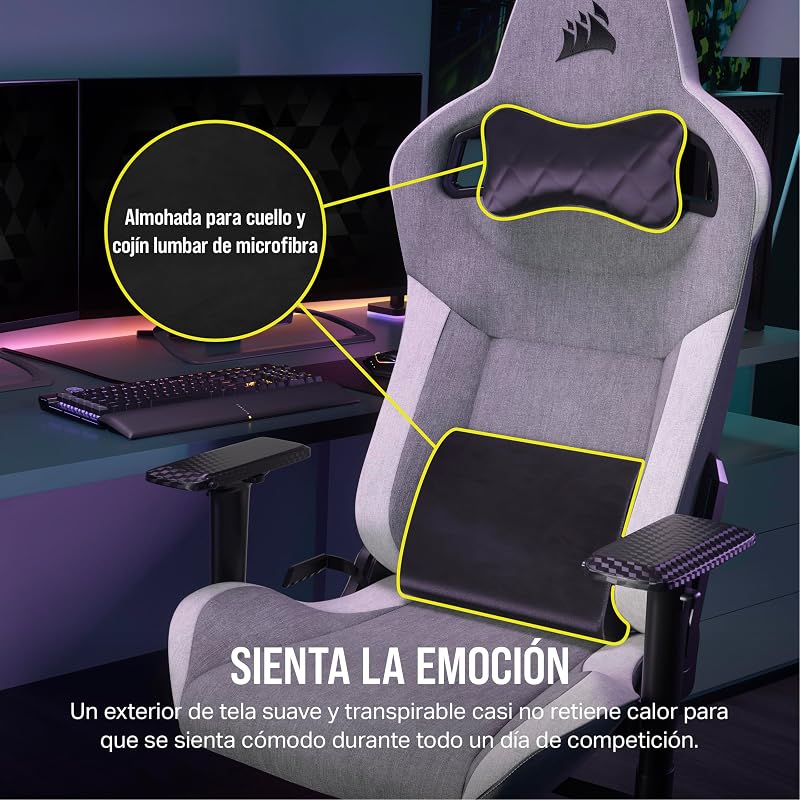 T3 Rush Fabric Silla para Juegos (2023) – Gris y Blanco