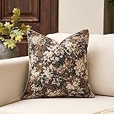 Yangest Neutral Floral Pillow Cover 18 x18 Inches, Vintage Chenille Square Throw Pillow Cover Soft Decorative Farmhouse Accent Couch Pillow Cover for Living Room Bedroom, Coffee Brown