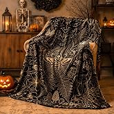 OUXIOAZ Halloween Throw Blanket, Gothic Moth &amp; Mushroom Flannel Fleece Blanket, Dark Botanical Forest Occult Cozy Warm Blanket for Couch Bed Chair Sofa 50x60 Inch