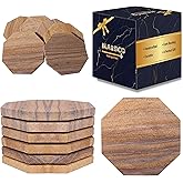 Marbco Sandstone Water Absorbent Hand Crafted Octagon Coasters for Drinks- Set of 6-4 inches Wide Thirsty Stone bar/Drink Coasters Made from Real Solid Stone (Without Holder, Set of 6)