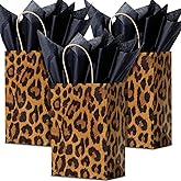 Sepamoon 16 Pcs Leopard Print Gift Bags with Black Tissue 8 x 6 x 3 Jungle Safari Party Favor and Handles Cheetah Treat Goodie Animal Print Kraft Paper Bags for Kids Theme Party Decoration Supplies