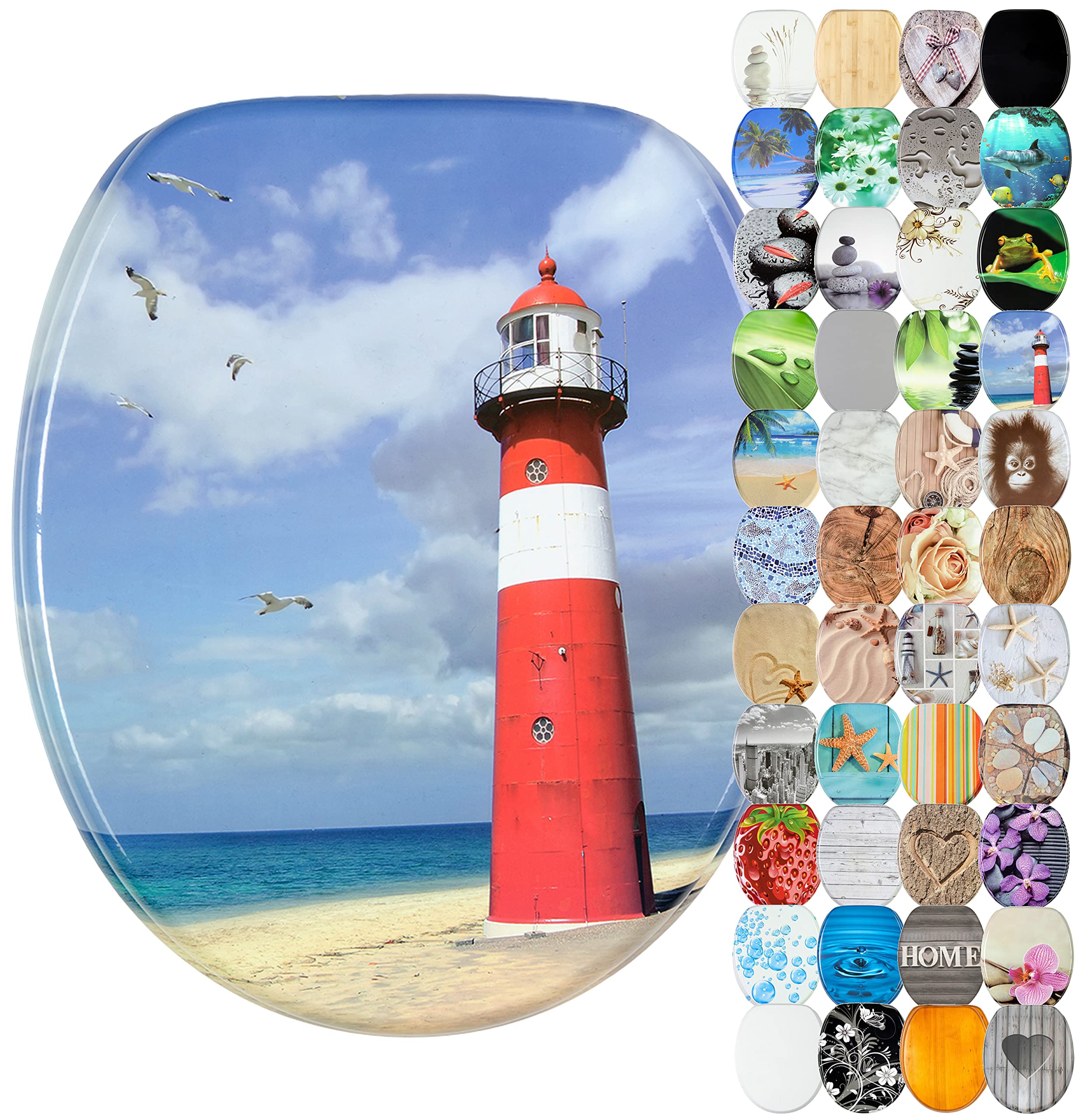 Sanilo Soft Close Toilet Seat, Wide Choice of New Toilet Seats, Stable Hinges, Easy to Mount (Lighthouse)