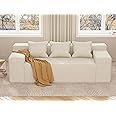 Modern 3-Seater Sofa, Hybrid Sofa in a Box, No Assembly Required, Comfy Sofa Couch with 3 Matching Pillows, Cat-Scratch Resistant Linen, Couch for Living Room or Bedroom, Beige