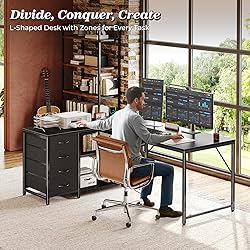 PRAISUN 53" L Shaped Desk with Power Outlets and