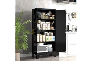 GAIOUS 61.02" Kitchen Pantry Cabinet, Kitchen Pantry Storage Cabinet with 2 Doors and Adjustable Shelves, Black Pantry Cabinet for Kitchen, Living Room, Bedroom and Dining Room (Black) Metal