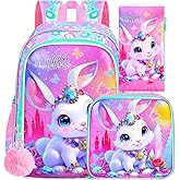 ZLYERT 3Pcs Bunny Backpack for Girls, 16" Kids Bookbag for Elementary Preschool Kindergarten, School Backpacks with Lunch Box(Pink)