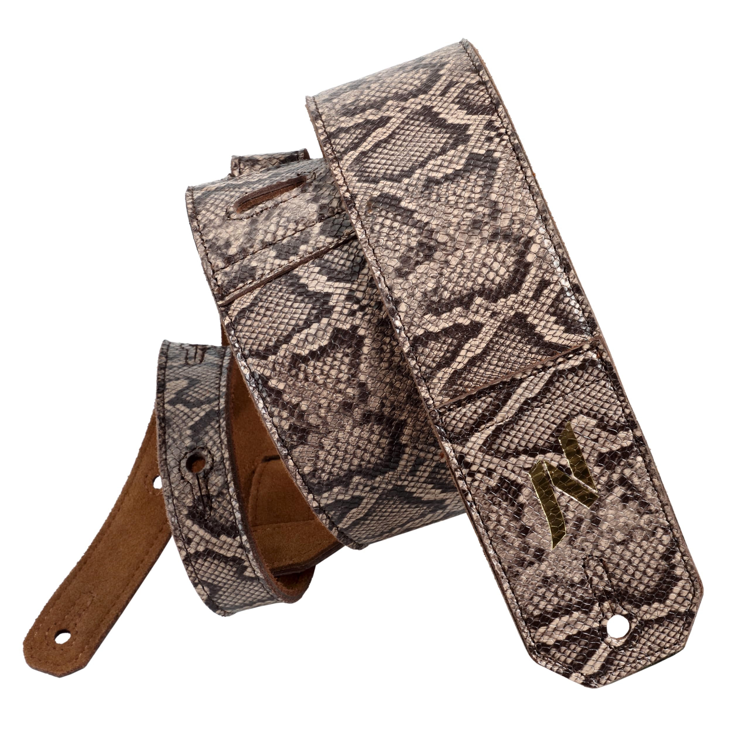 Nefelibata Guitar Strap, 2.3-Inch Wide Snake-Grain Handmade Cowhide Guitar Straps with Soft Padding for Bass, Electric and Acoustic Guitar (Gray)