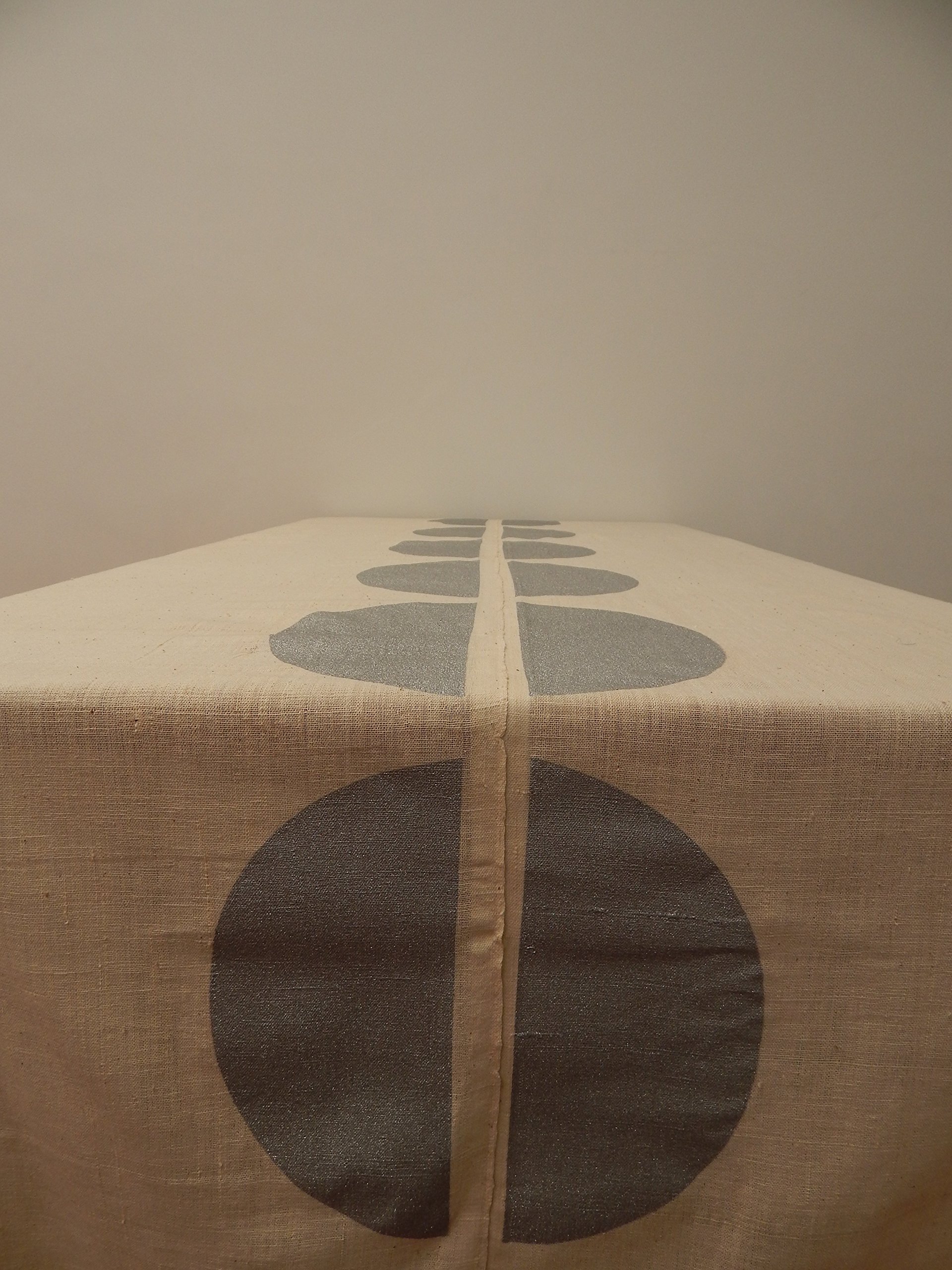 Gitika Goyal Home Cotton Khadi Silver Screen Printed 72'' × 72" Table Cloth Centre Dot Design, Cream