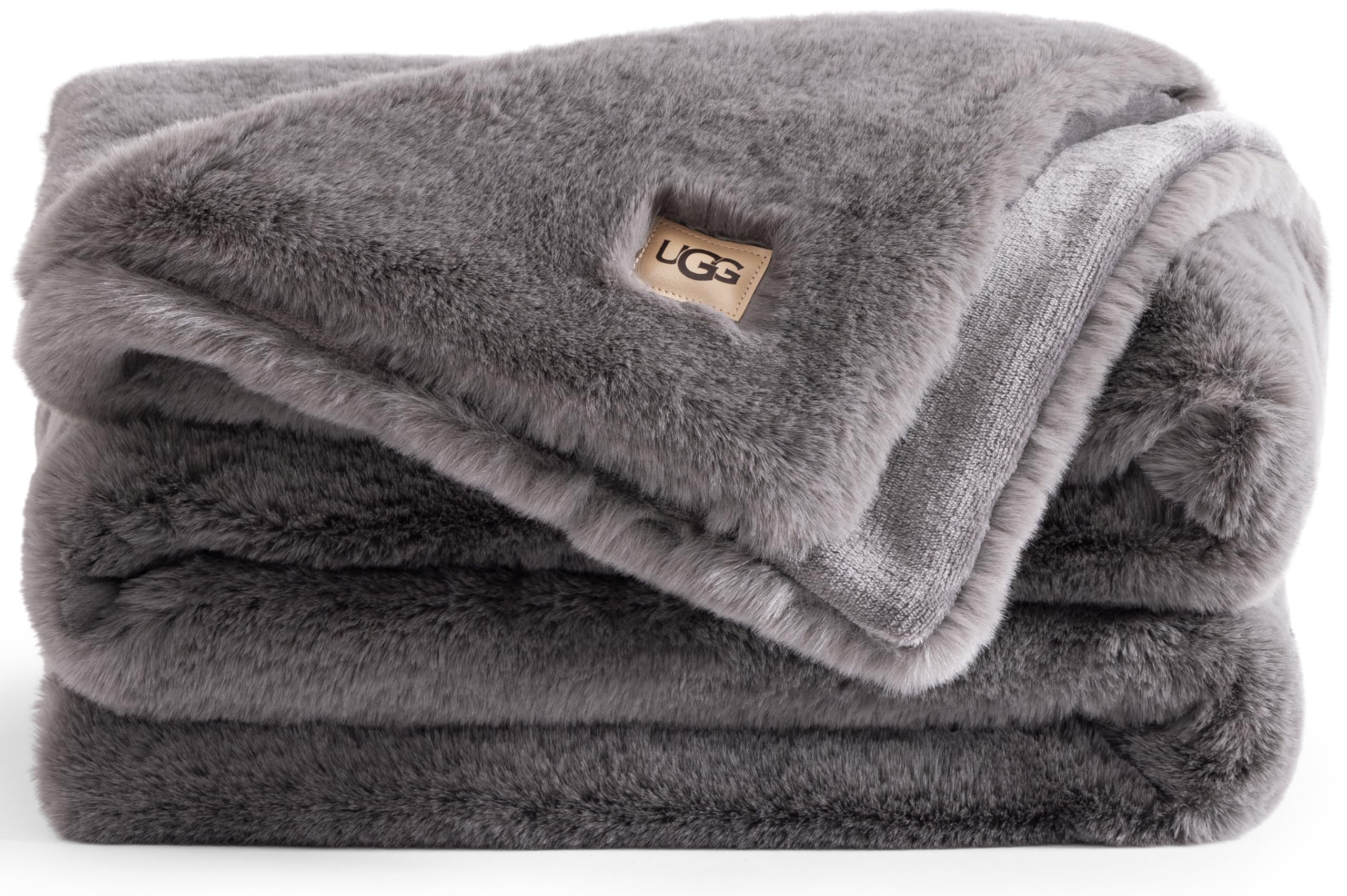 Photo 1 of UGG Plush Faux Fur Throw Blanket Reversible Medium Weight Luxury Soft Throw Blankets for Bed or Chair, Hypoallergenic, Machine Washable, Home Decor, 50-inch x 70-inch, Charcoal Dark Grey (Euphoria)