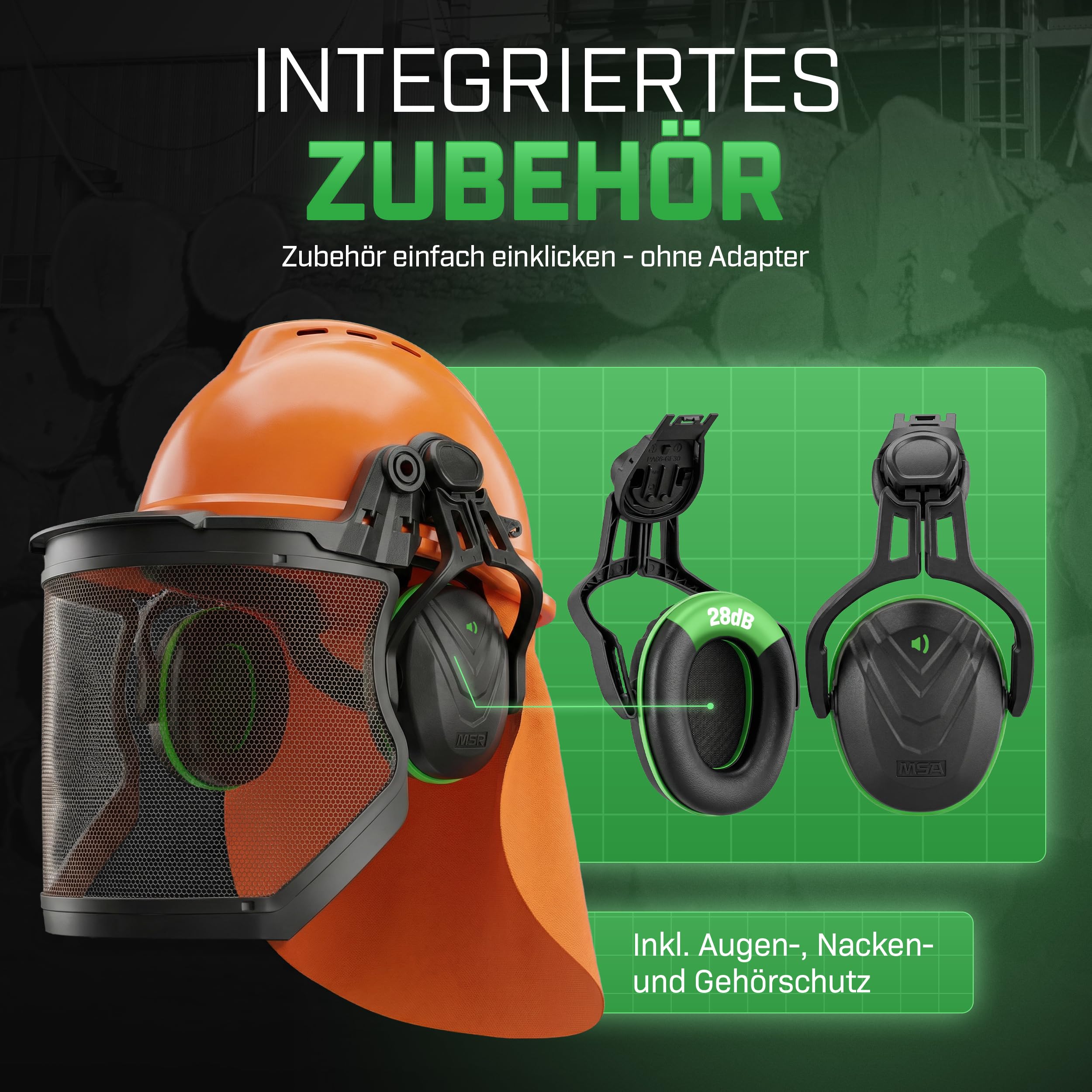 MSA V-Gard 500 Waldarbeiter-Set - Schutzhelm mit Belüftung, Visier, Gehörschutz & Nackenschutz - Helm für Wald & Forst-Arbeit 3
