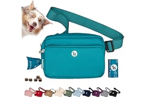 Puppington 3-in-1 Crossbody Bag & Dog Treat Pouch for Pet Training - Matching Poop Bags & Built-In Poop Bag Dispenser - Zippered Pockets - Dog Walking Bag for Office to Off-Leash (Lagoon Teal)