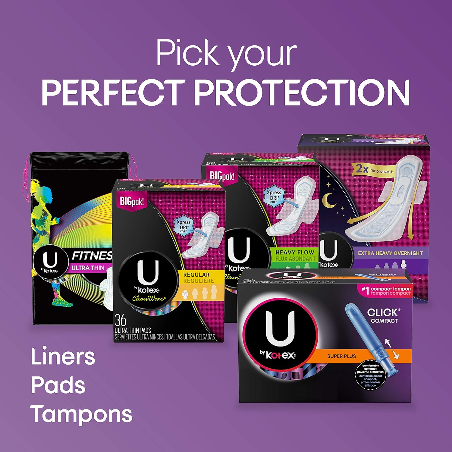 U by Kotex Click Compact Tampons, Regular Absorbency, Unscented, 45 Count (Packaging May Vary): Health & Personal Care
