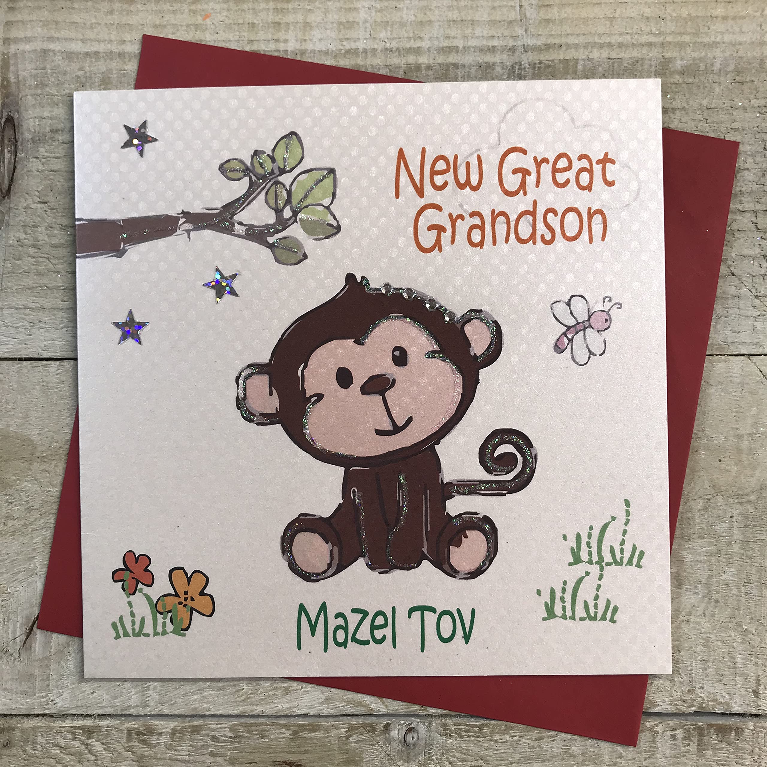 white cotton cards Mazel Tov' Handmade New Grandson Card (Cheeky Monkey)