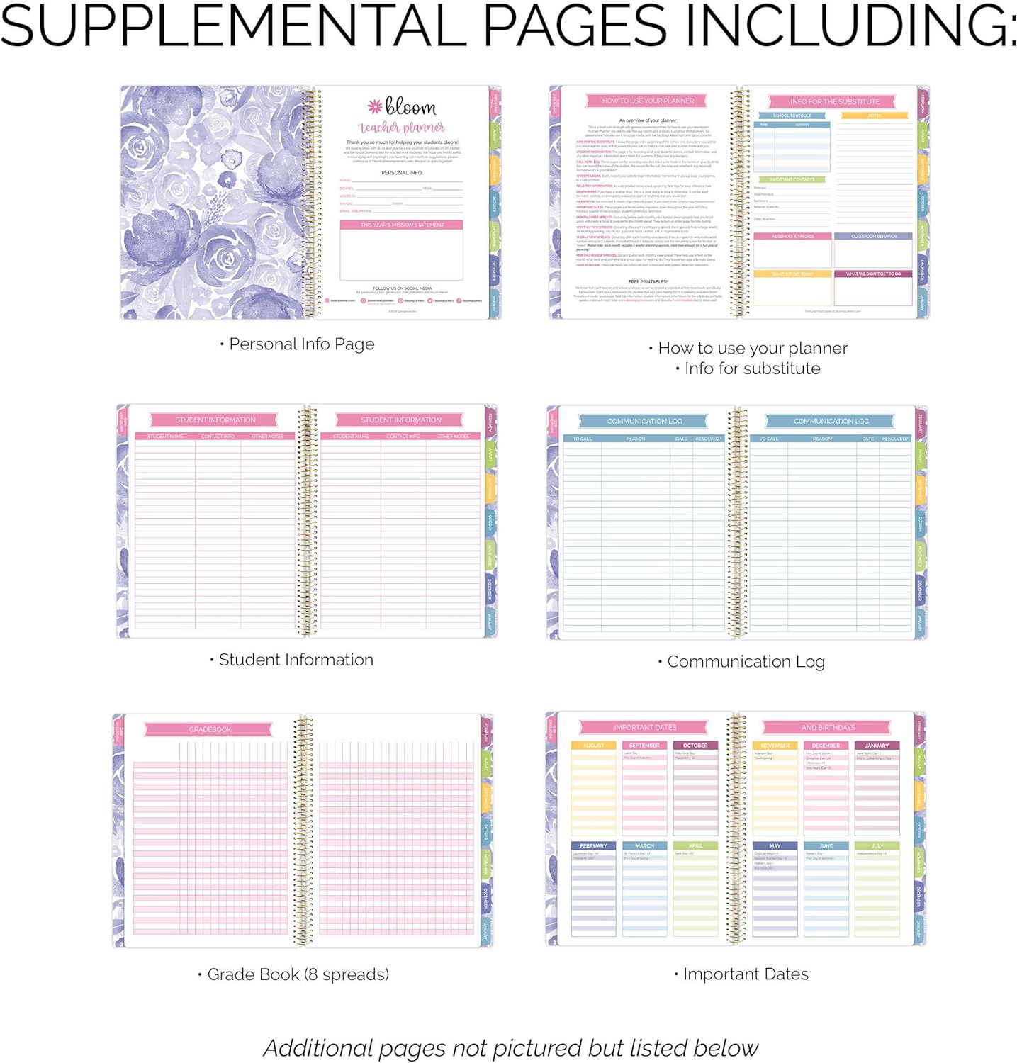 bloom daily planners Undated Academic Year Teacher Planner - Lesson Plan Calendar Book - 9" x 11" - Watercolor Floral : Office Products