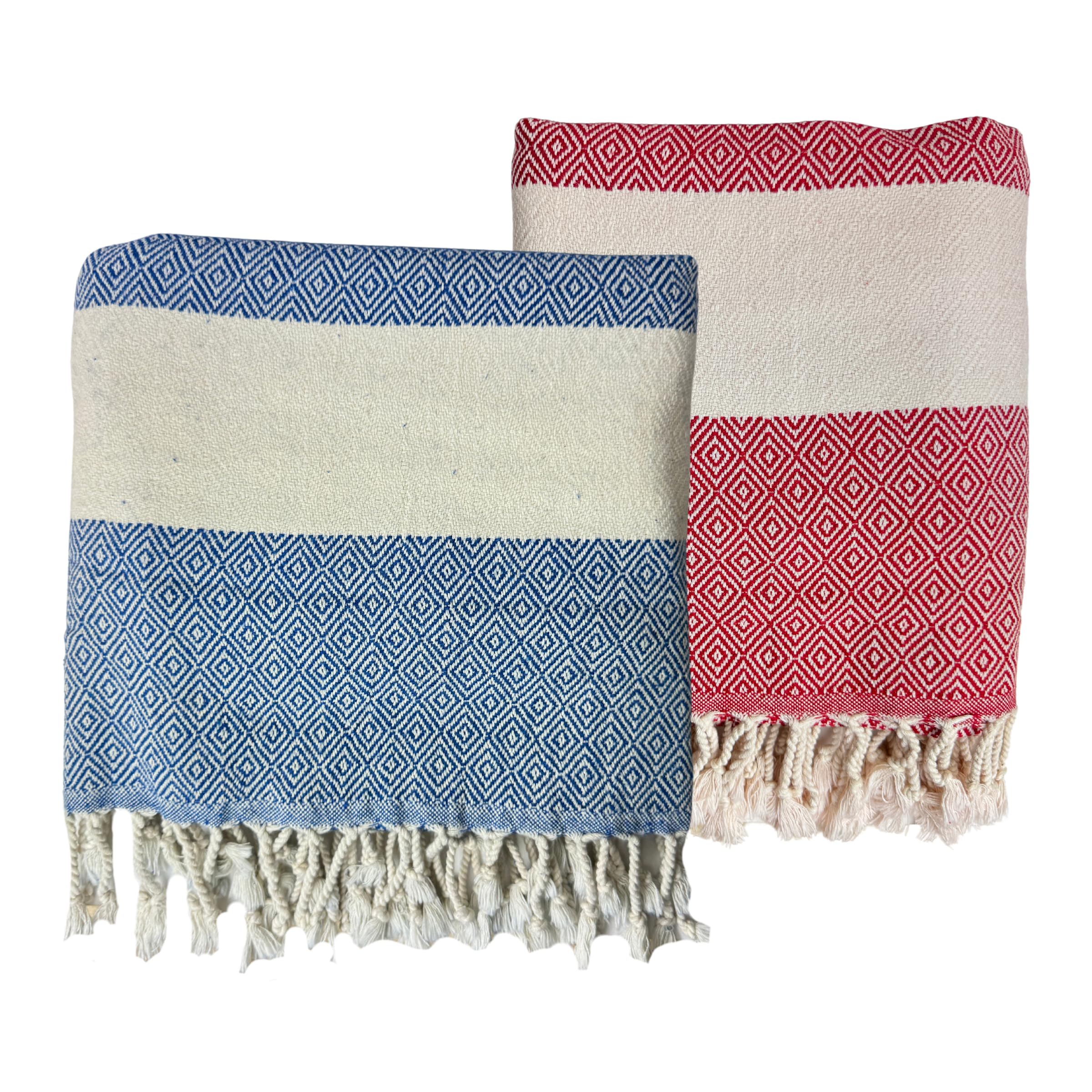 MEBY Set of 2 Sauna Towels, XXL, 90 x 180 cm, 100% Cotton, Beach Towel, Turkish Towel, Hammam Towel, Yoga Towel, Picnic Blanket, Travel Towel, Bath Towel (Red & Blue)
