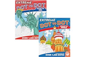 MindWare Extreme Dot to Dot Coloring Books Set of 2 - Includes Around The USA and Around The World Connect The Dots Books - Puzzles with 300 to 1400 Dots - Dot to Dot Books for Kids & Adults
