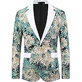 Lars Amadeus Floral Blazer for Men's Single Button Notch Lapel Prom Flower Print Suit Jacket