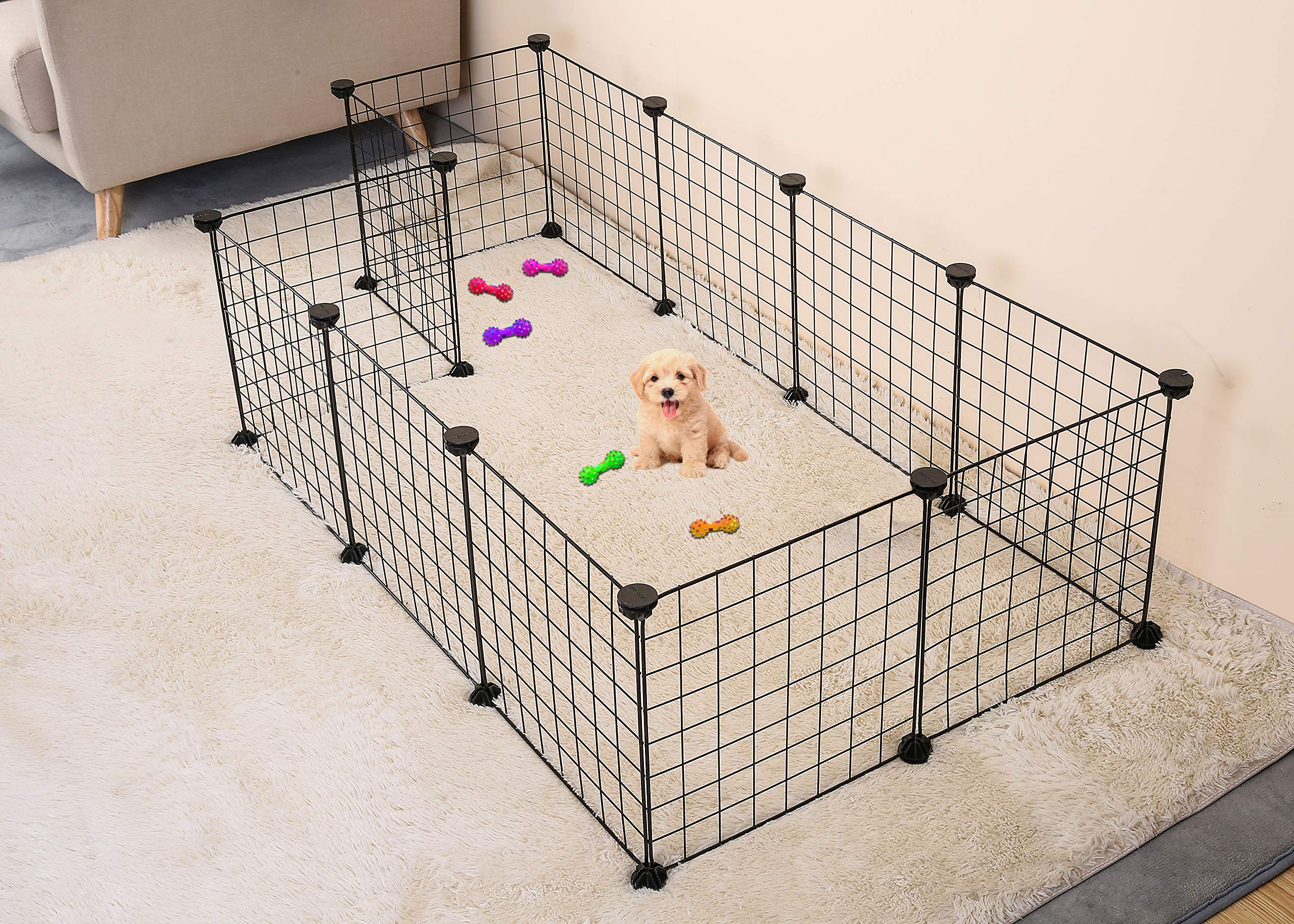 C&AHOME DIY 6 Open Grid Wire Construction Modular Rack Organizer, Storage Cabinet with 6 Steel Frame Cubes for Books, Toys, Clothes, Tools,CDs, (Black)