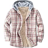 Derbars Women's Sherpa Lined Flannel Shirt Jacket Cotton Plaid Fleece Button Down Jackets with Hood for Women