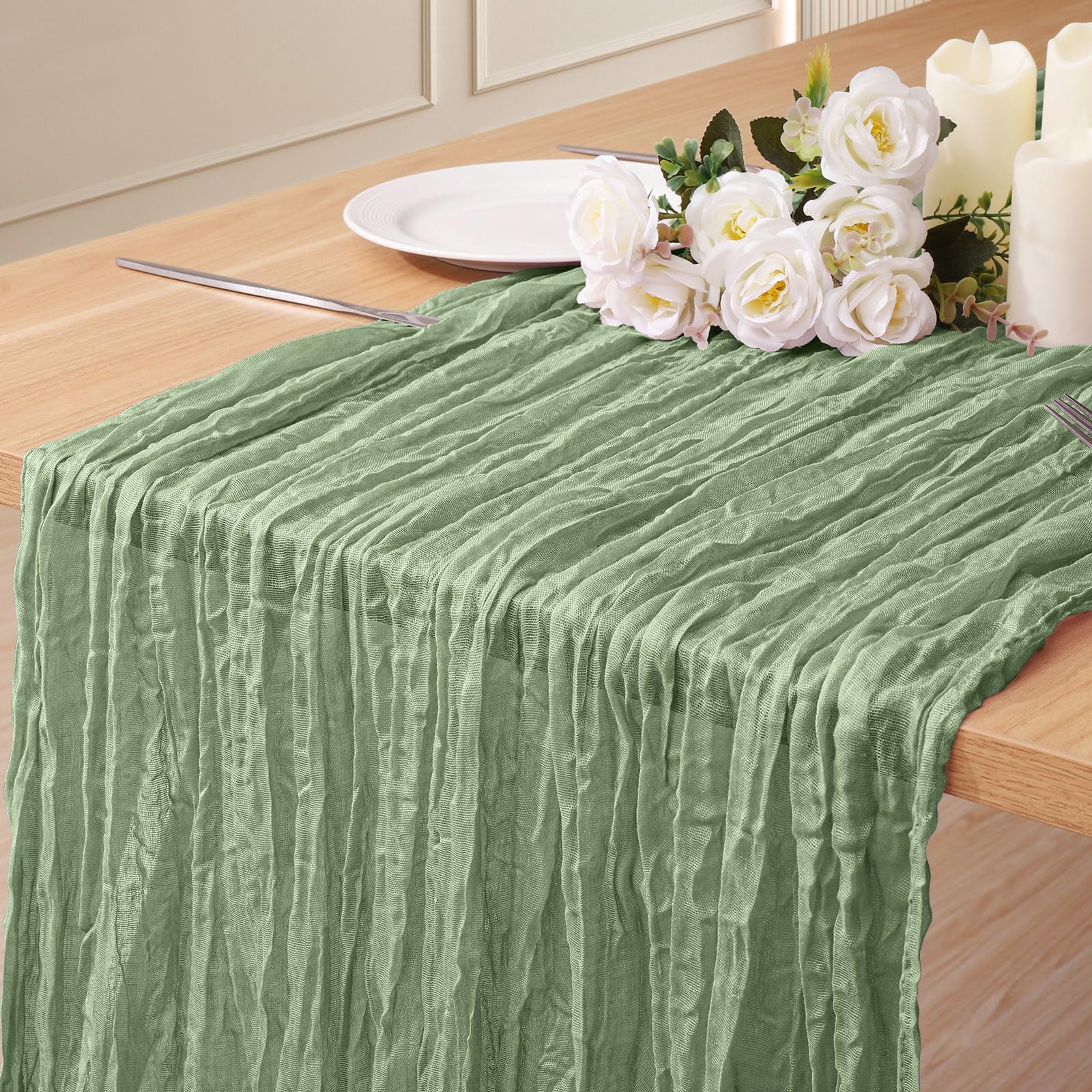 Photo 1 of 1 Pack Cheesecloth Table Runner 10Ft Christmas Gauze Boho Table Runners for Wedding Decor Bridal Shower Decorations Baby Shower Party(35" x 120")