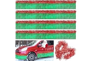 Juexica 10 Pcs Christmas Parade Float Decoration for Party Trailer Car 118'' Foil Floats Fringe, 79'' Metallic Twist Garland Table Skirt Shiny Tassel Banner for Float Supplies (Green with Red)