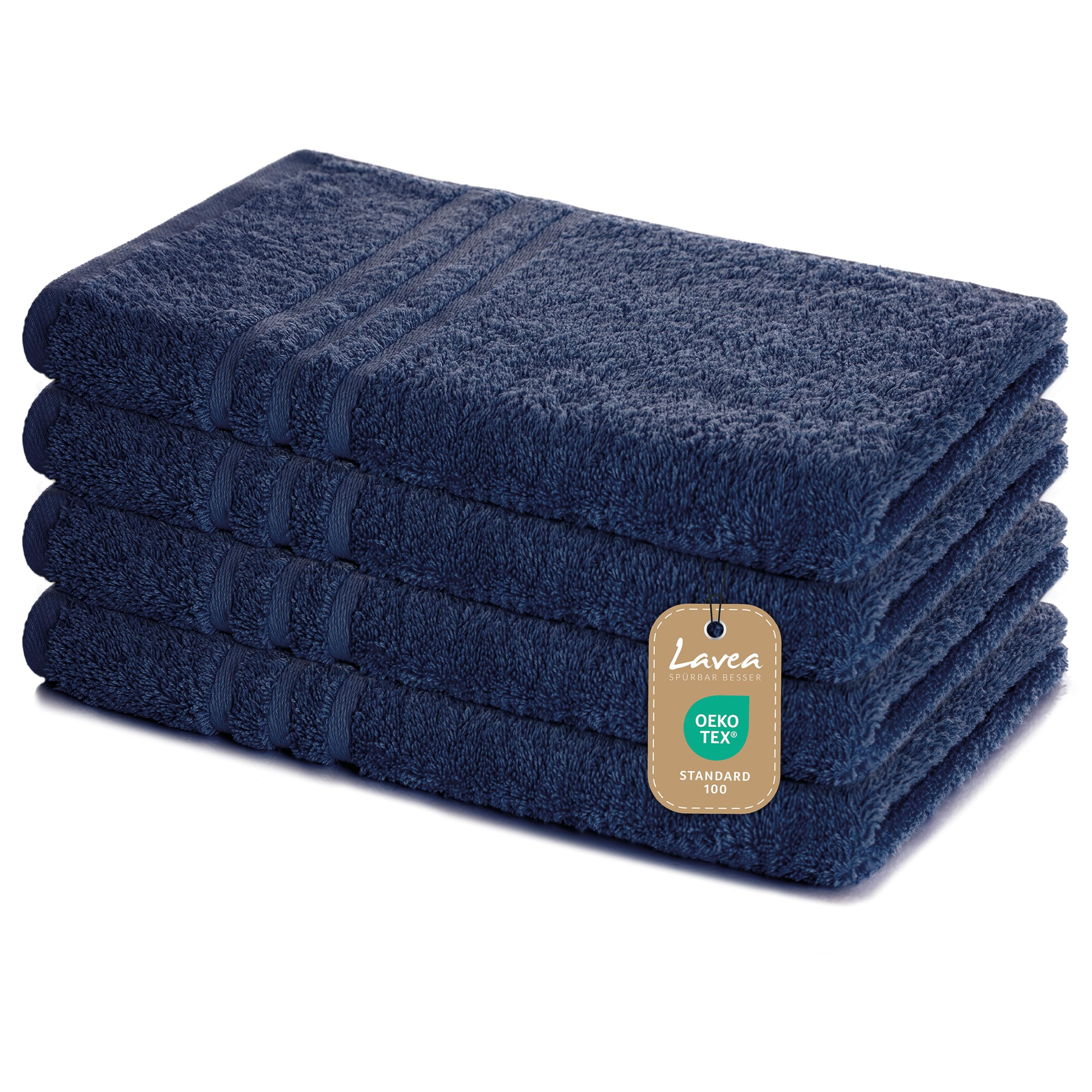 Set of 4 hand towels 50 x 100 cm, terry towel series Elena, navy