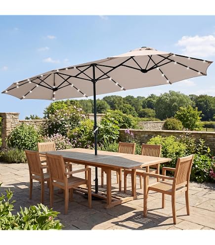 apontus 13 foot market patio umbrella outdoor furniture aluminum Ainfox 13ft Rectangle with Base, Double-Sided Twin Umbrella with Crank & 1.5