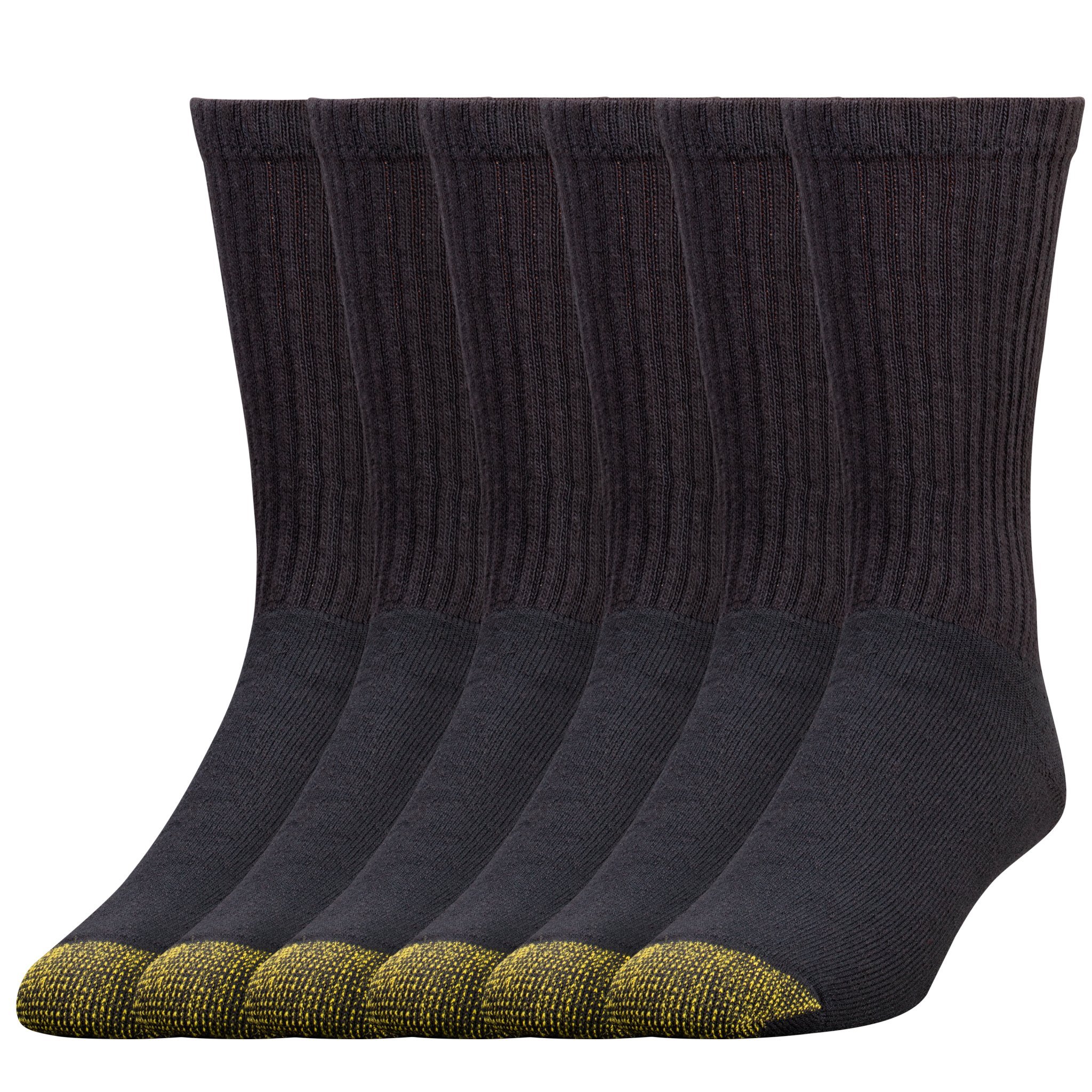 Gold Toe Men's Cotton Crew Athletic Sock 6Pack Black Sock Size 1315