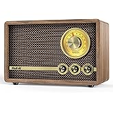 Mufoli FM Radio, Vintage Bluetooth Speaker with White Noise Function, Wood Retro Radio for Kitchen, Home, Bedroom, Living Room, Office, Cafe, with Rotary Tuning Dial (Espresso/RA60S-B)