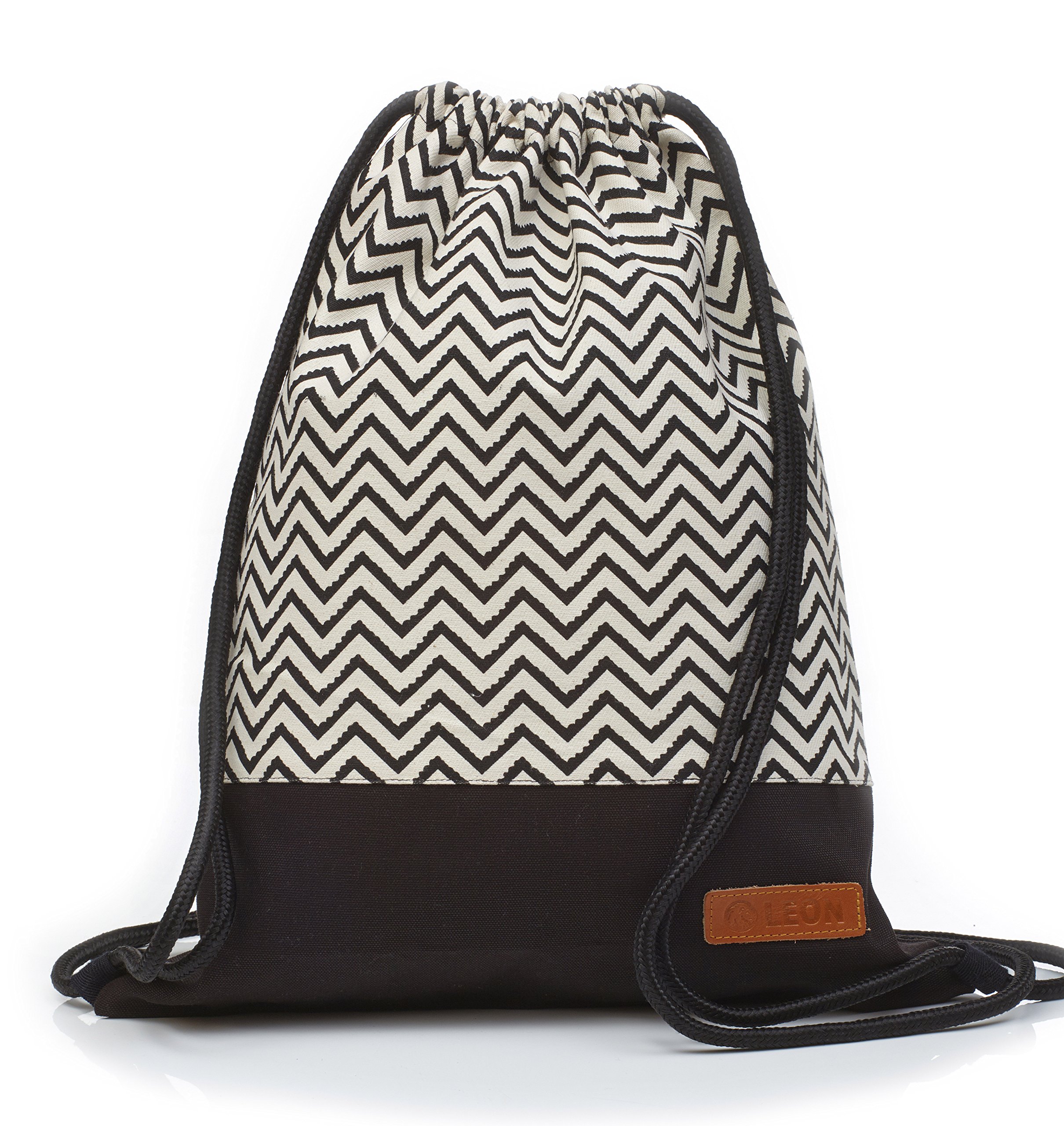 By Bers Leon Gym Bag with Inner Pockets, Zip, Backpack, Bag, Women, Men & Teenagers, Gym Bag, Zigzag_Black, 40cm hoch, Gym bag backpack gym bag bag — image 1