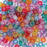 MIIIM 1000PCS 6x9mm Pony Beads Bulk, Glitter Kandi Beads for Bracelets Making Kit, Hair Braids Crafts for Jewelry Making (Glitter Mixed)