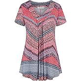 Ninedaily Women's Tunic Summer Short Sleeve Top Loose V Neck Dressy Shirt Blouse