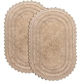 RAJRANG Cotton Bathroom Rug Pack of 2 - Oval 17x24 Inches Crochet Reversible Boho Bath Mat - Sand