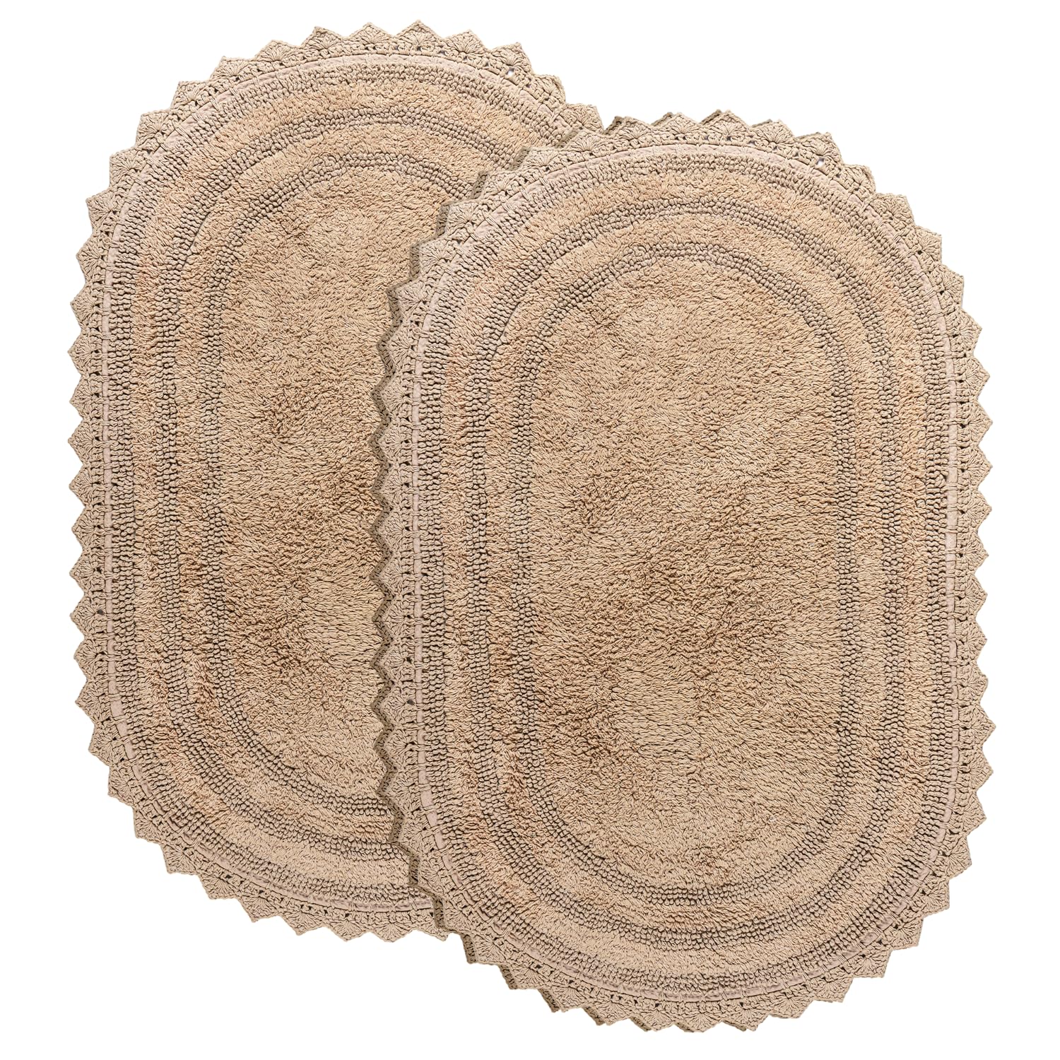 RAJRANG Cotton Bath Rug and Mat for Bathroom and Kitchen Floor Crochet Set of 2 Warm Sand Oval Shape 61x43 Cm
