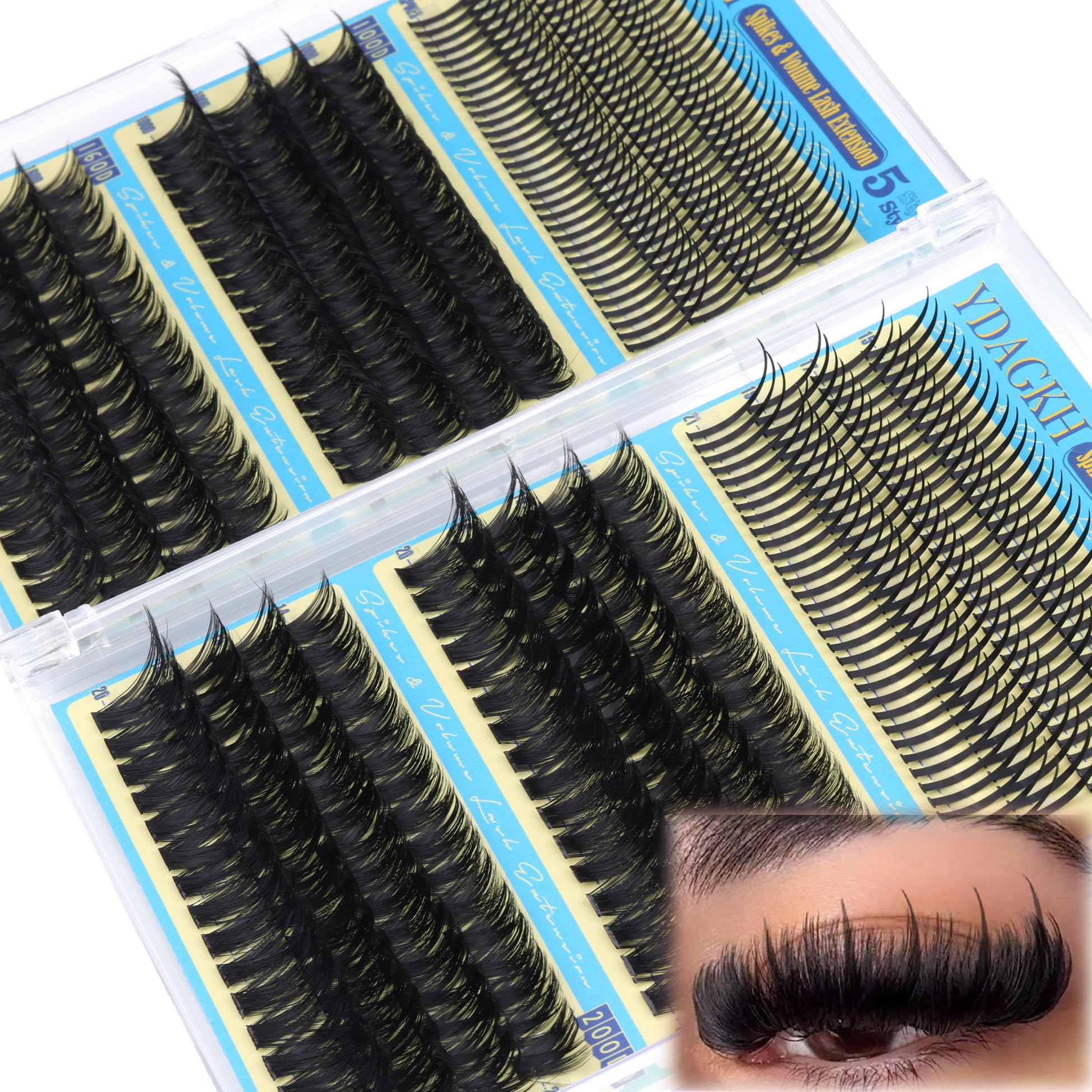 Photo 1 of Lash Clusters 100D+160D+180D+200D Spikes Lash Individuals Manga Eyelash Clusters Long 14-21mm 528Pcs Russian D-Curly DIY Anime Cluster Eyelash Extensions Volume Thick Spiky Eyelash Extension Thin Band