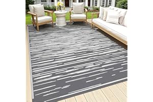 HEBE Outdoor Rug 9x12 ft Reversible Outdoor Area Rug Waterproof Patio Rug Mat Portable RV Camping Rug Modern Abstract Plastic