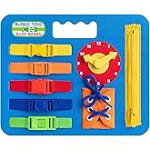 Buckle Toys Busy Board - Montessori Learning Toy for Toddlers Kids Road Trip Activies - Foam Sensory Board - Develop Fine Motor Skills - Blue