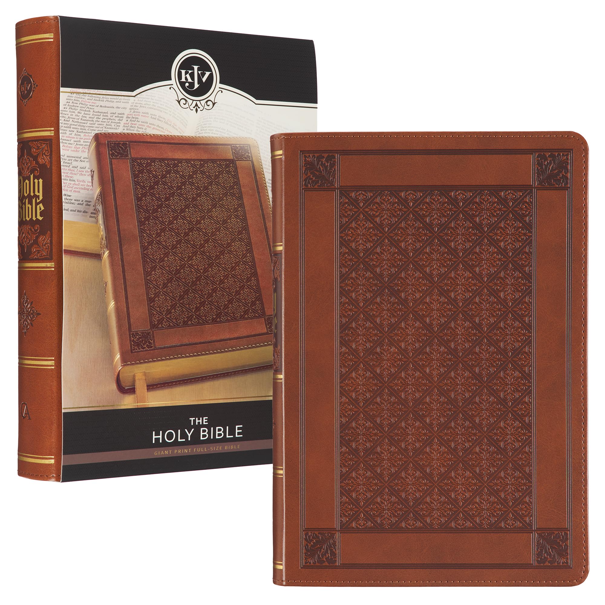 KJV Holy Bible, Giant Print Full-size Faux Leather Red Letter Edition - Thumb Index & Ribbon Marker, King James Version, Brown Diamond (KJV Full Size GP Editions) KJV Holy Bible, Giant Print Full-size Faux Leather Red Letter Edition - Thumb Index & Ribbon Marker, King James Version, Brown Diamond (KJV Full Size GP Editions) Imitation Leather