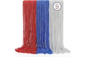 EOBOH 4th of July Necklace Accessories, 72PCS Veterans Day Beads Necklace Bulk, Round Fourth of July Red Blue Silver Beads Party Favors, Bead Bulk for Veterans Day Patriotic Parade Party Celebration