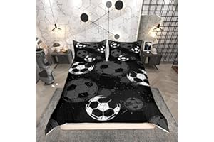 Castle Fairy Soccer Pattern Duvet Cover for Boys,Girls Sports Gaming Comforter Cover Full Size,Black and White Bedding Set Ki