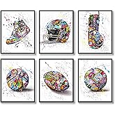 Graffiti Wall Art Sports Prints Wall Decor Set of 6 Canvas Fashion Posters Inspirational Colorful Modern Art Photos Pictures,American football,Football for Home Livingroom Bedroom (8"x10" UNFRAMED)