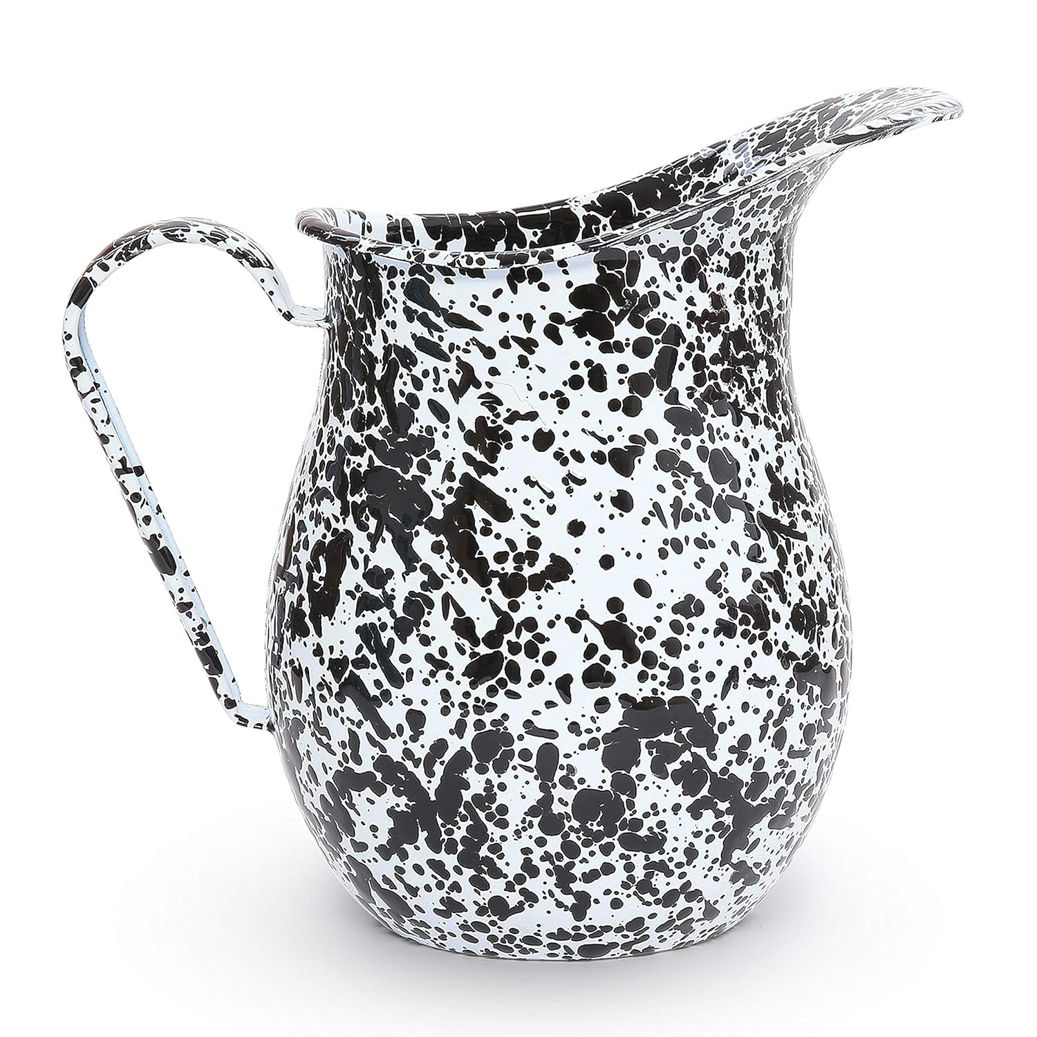 Enamelware Pitcher, 3 quart, Black/White Splatter