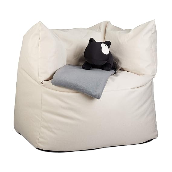 Relaxdays Sitzsack XXL, Bodenkissen zum Liegen, Leinen-Optik, Füllung, für Erwachsene, Riesensitzkissen 550 l, cremeweiß