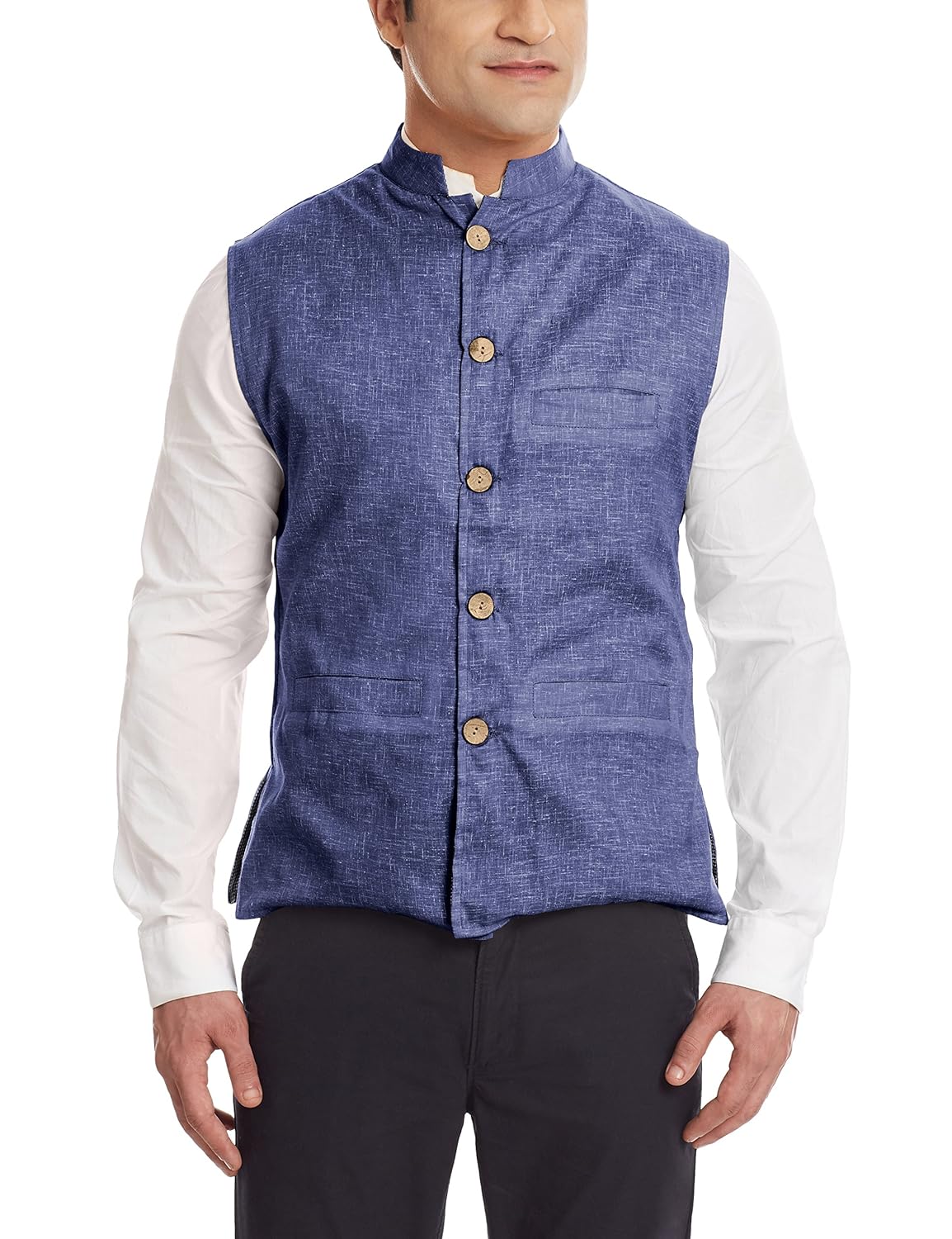 sobre estilo men's banded collar linen jacket