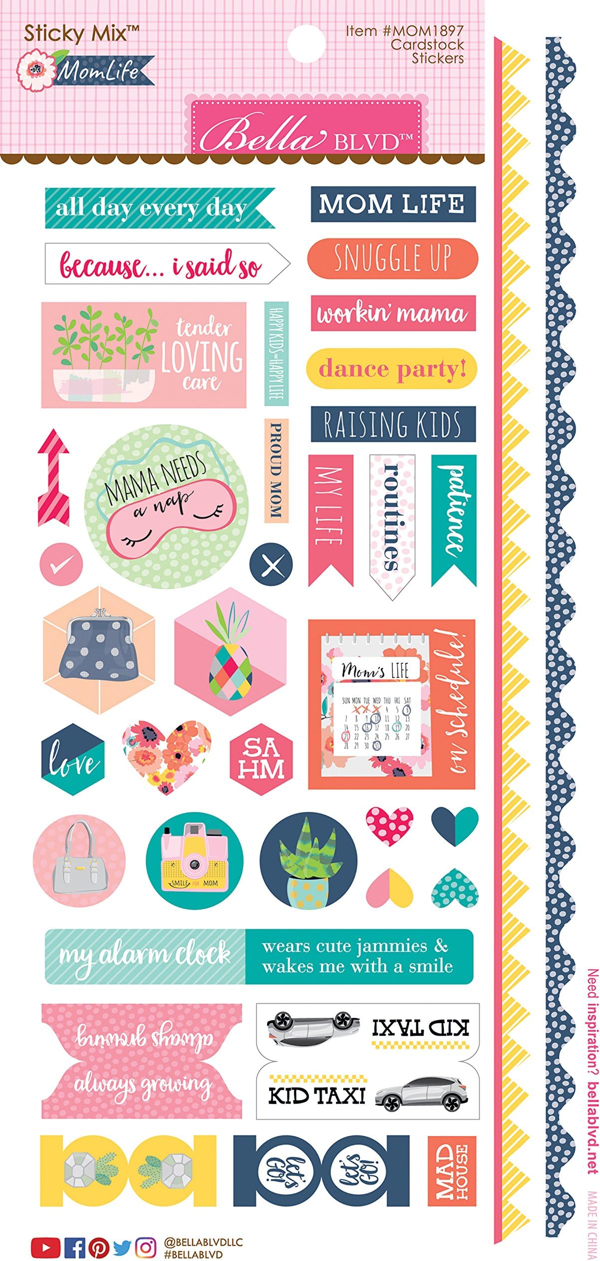 Bella Blvd Mom Life Cardstock Stickers, Multicolor