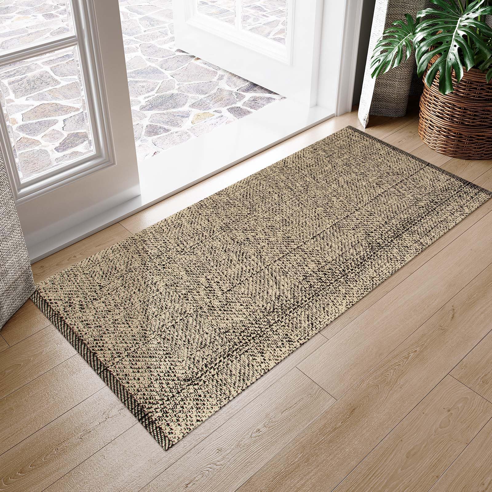 Photo 1 of LEEVAN Washable Kitchen Rug 2' x 4.3', Natural Bathroom Runner Rug, Reversible Small Hallyway Rug, Farmhouse Low Profile Front Door Mat, Modern Bedroom Carpet for Foyer Laundry/Proch Decor
