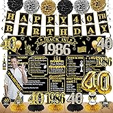 Zirtorei 40th Birthday Decorations for Men Women, 21pcs the Year 1986 Banner Balloon Party Supplies, Black Gold 40 Year Old Birthday Backdrop, 40 Bday Honeycomb Centerpiece Hanging Swirls Sash Gifts