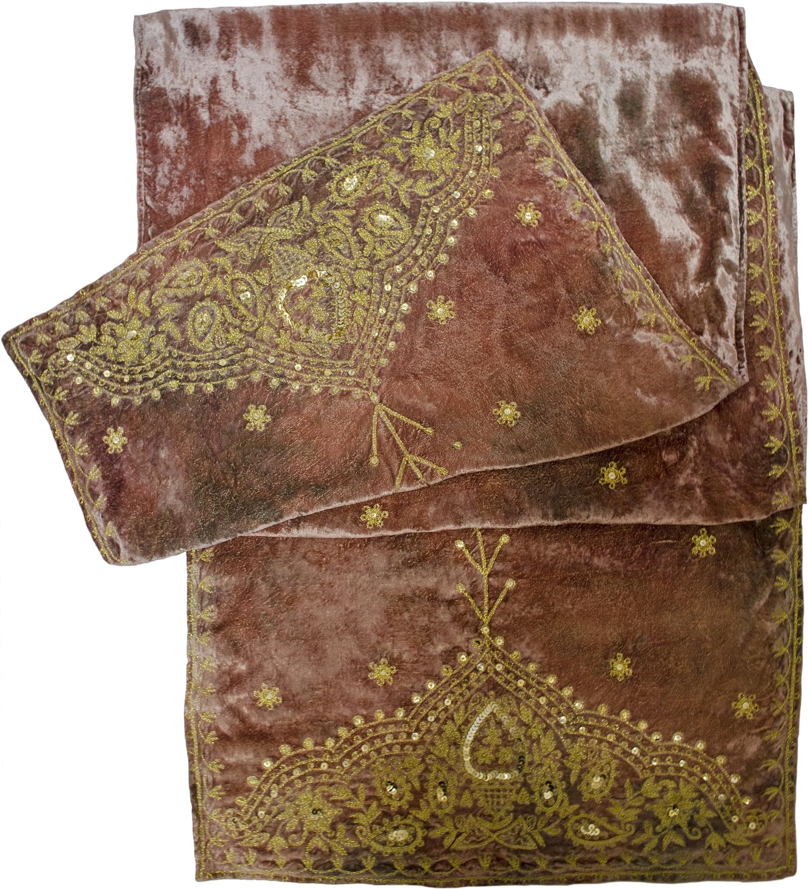 Samarkand Paisley Embroidered Velvet Shawl Stole Wrap Scarf Table Runner Beige