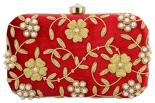 Tooba Handicraft Party Wear Hand Embroidered Box Clutch Bag Purse For Bridal, Casual, Party, Wedding