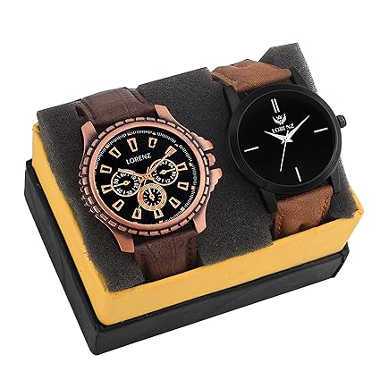 Lorenz MK-5413A Leather Strap Watch Combo of 2 Stylish Mens Wrist Watches/Boys Watches
